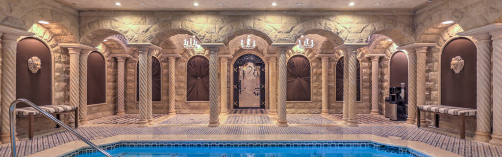 A spacious indoor pool area.